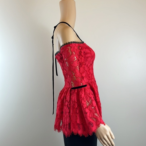 Alexis Red Lace Grace Whimsigoth Halter Blouse with Bell Sleeves - Picture 6 of 8